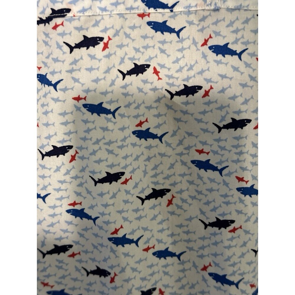 Johnston Murphy Men’s Large Shirt White Blue Geometric Shark Print Short Sleeve - Picture 8 of 11